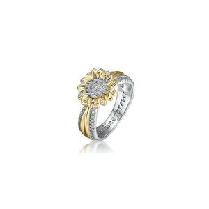 NEW RACHEL GLAUBER Rhodium and 14K Gold Plated Cubic Zirconia Flower Ring